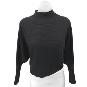 Zara Women's Black Rib Knit Mock Neck Dolman Long Sleeve Pullover Sweater Top S